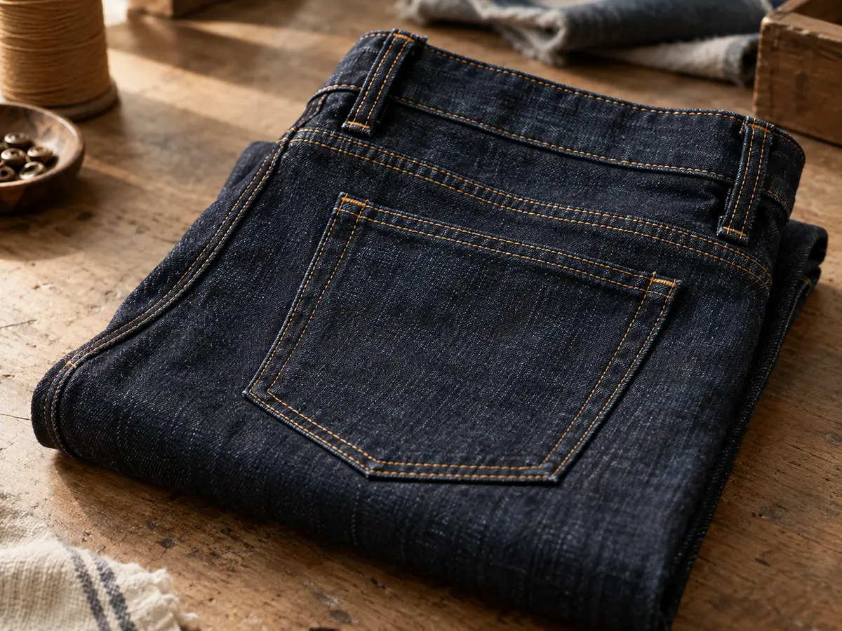 Folded denim jeans with contrast stitching